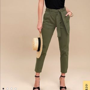 Lulus Leo Olive Green Tie-Waist Cropped Pants